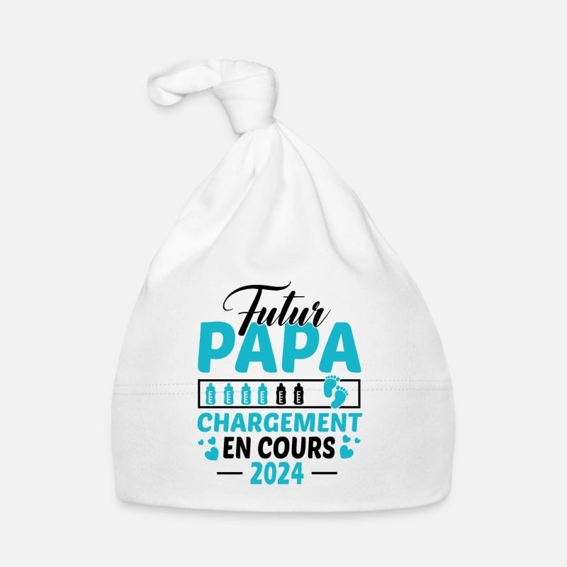Futur Papa 2024 Idée Cadeau Annonce Grossesse - Bonnet bio Bébé - blanc