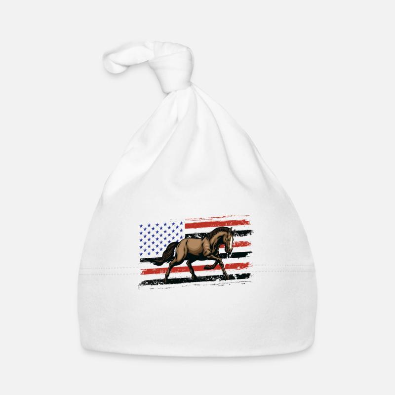 Cheval devant le drapeau américain, 4 juillet. Bonnet bio Bébé