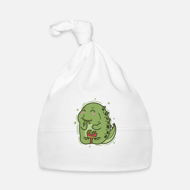 petit dinosaure aime les chips dinosaures - Bonnet bio Bébé - blanc
