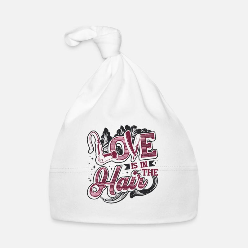 L’amour est dans les cheveux, barbier, coiffeur. Bonnet bio Bébé