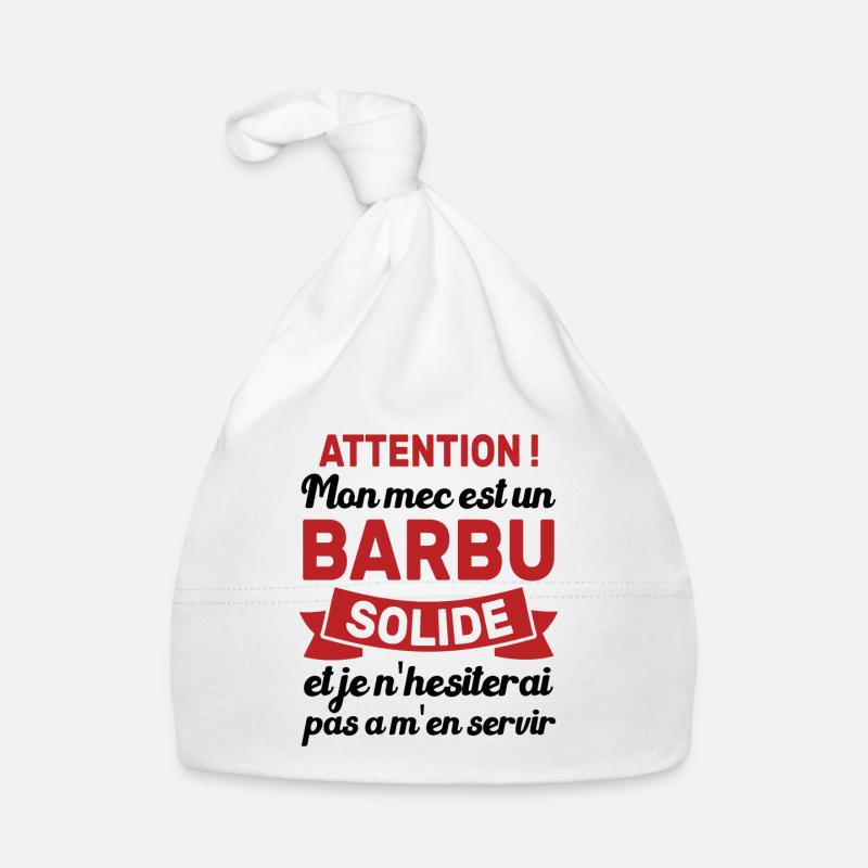 Attention Mon Mec Est Un Barbu Solide Cadeau Bonnet bio Bébé