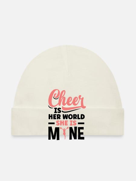 Cheer Is Her World She Is Mine Cheerleading Cheerd - Baby Bio-Mütze - Weiß - Vorne