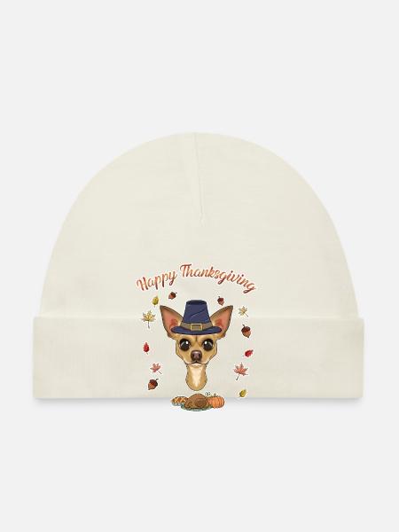 Happy Thanksgiving I Dog Lover I Chihuahua - Baby Bio-Mütze - Weiß - Vorne