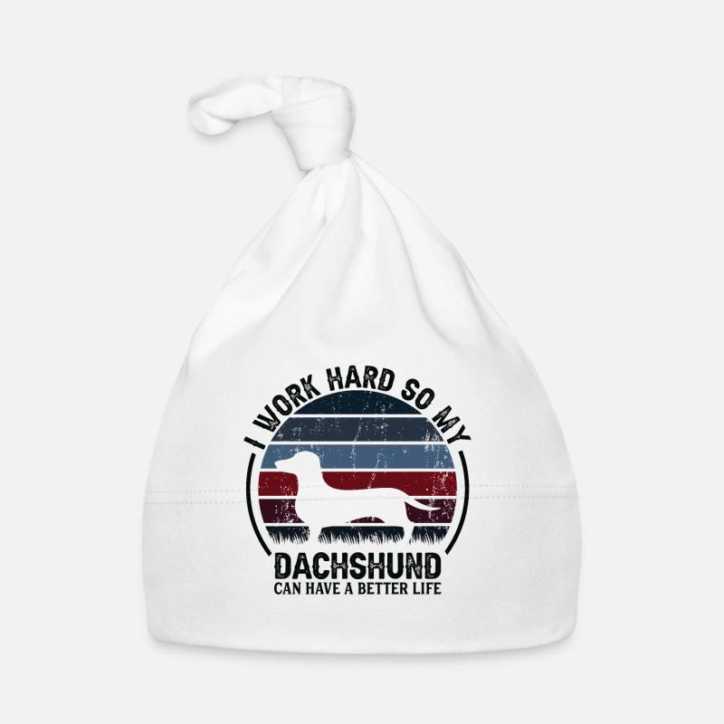 Work Hard - Retro Dachshund Organic Baby Cap