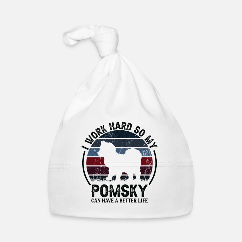 Work Hard - Retro Pomsky Organic Baby Cap