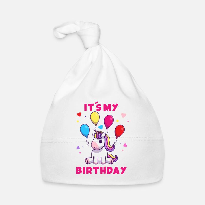 Einhorn It´s my birthday - Regenbogen Bunt Ballons Baby Bio-Mütze