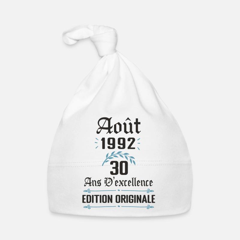 30 ans - anniversaire août 1992 - Bonnet bio Bébé - blanc