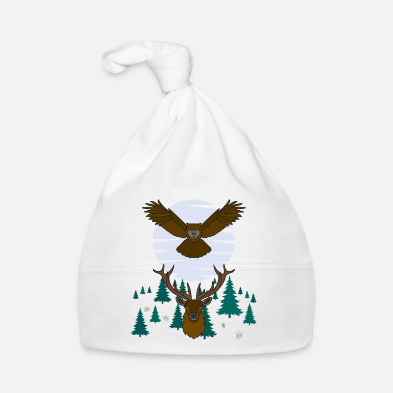 Rothirsch Eulen Vogel Tier Motiv Baby Bio-Mütze