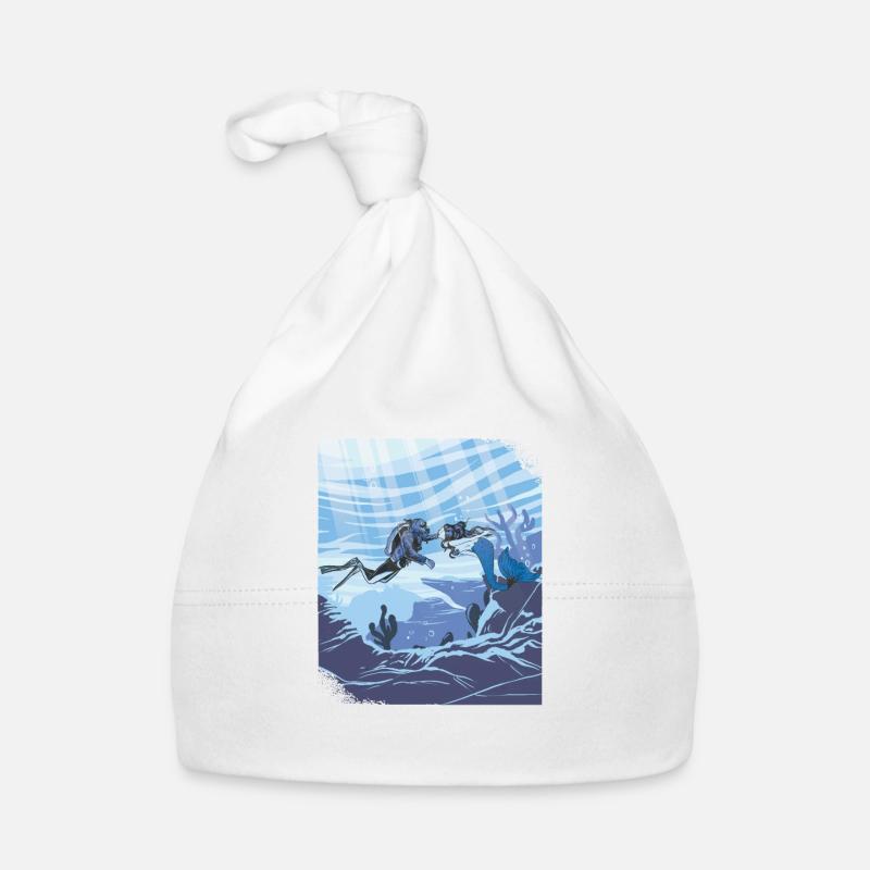 Plongeur sous-marin embrassant la sirène - Bonnet bio Bébé - blanc