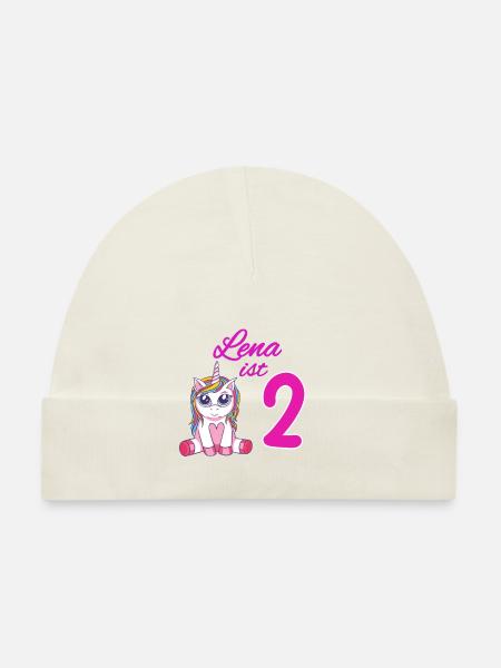 Kindergeburtstag 2 Jahre Mädchen Name Lena - Baby Bio-Mütze - Weiß - Vorne