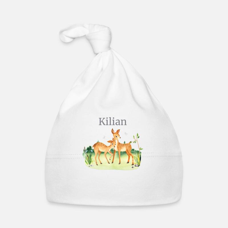 Forêt Animaux Cerf Fleurs Nom Kilian Bonnet bio Bébé