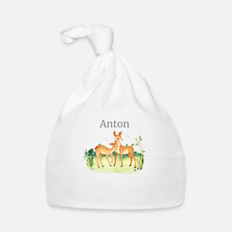Forêt Animaux Cerf Fleurs Nom Anton Bonnet bio Bébé
