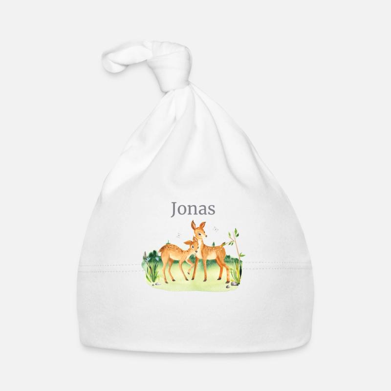 Forêt Animaux Cerf Fleurs Nom Jonas Bonnet bio Bébé