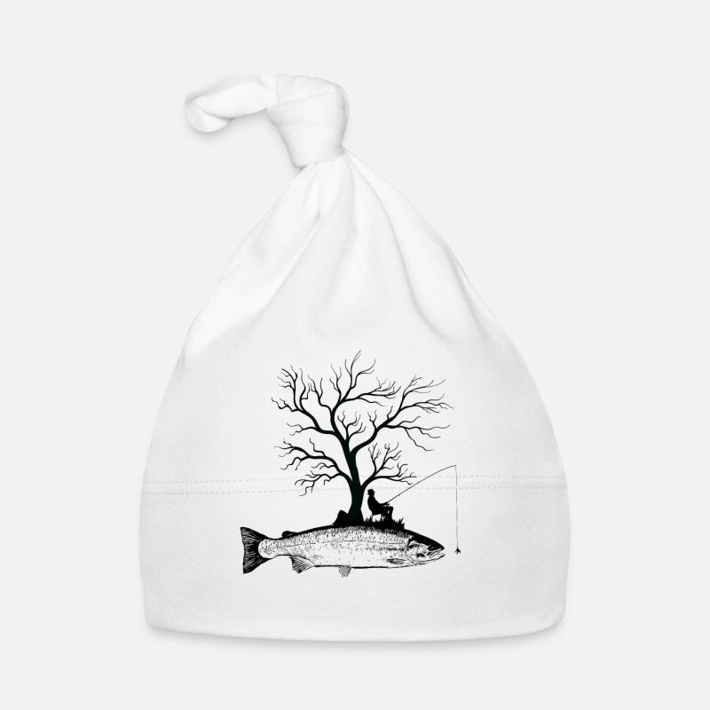 Arbre graphique - Truite de poisson - Bonnet bio Bébé - blanc
