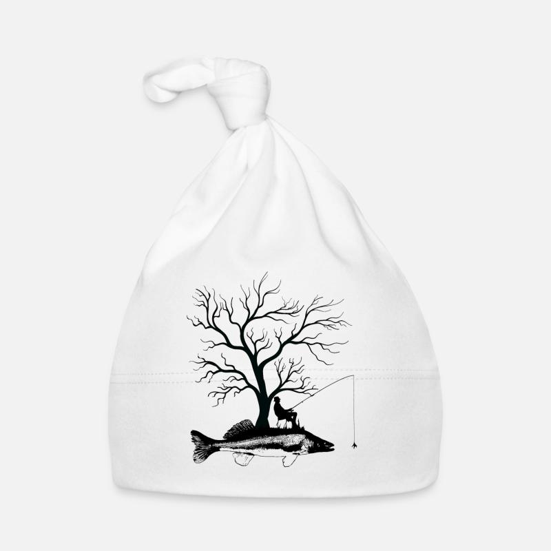 Arbre graphique - Sandre de poisson - Bonnet bio Bébé - blanc