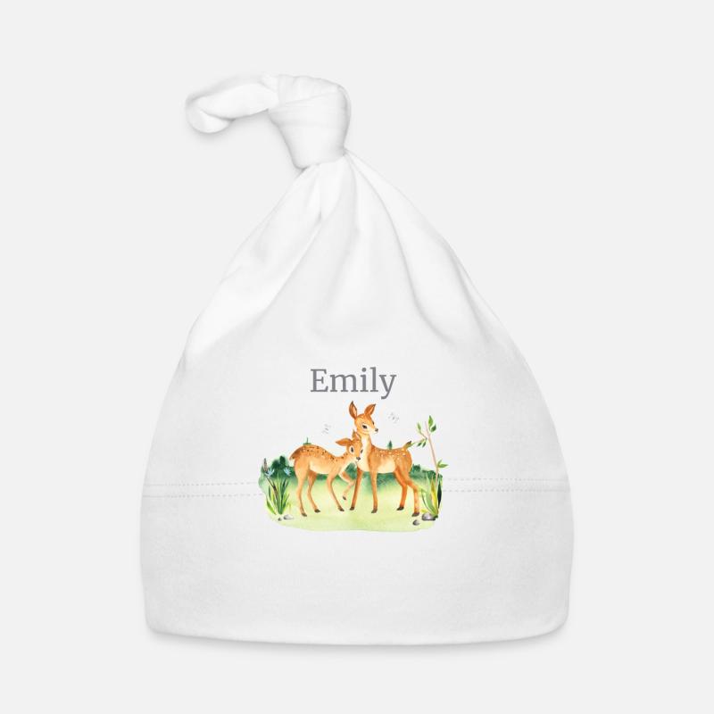 Forest Animal Deer Flowers Name Emily Organic Baby Cap