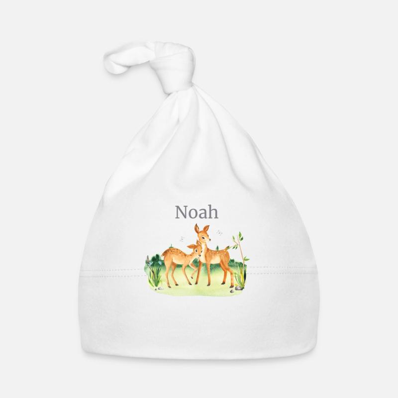 Waldtier Reh Blumen Name Noah Baby Bio-Mütze