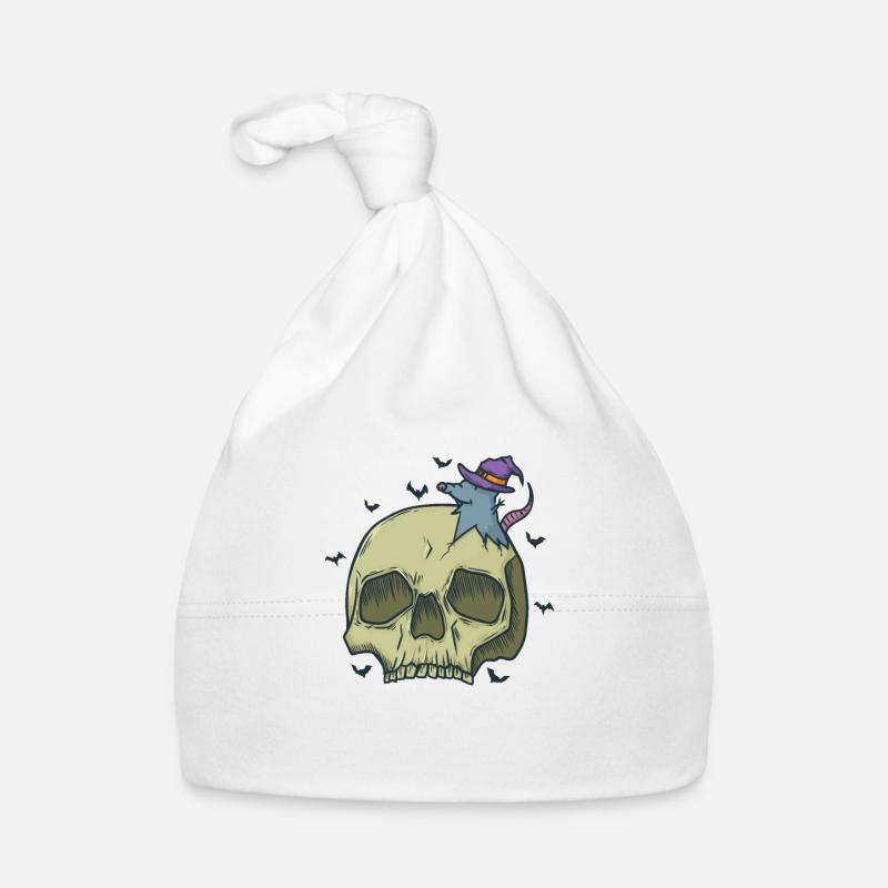 Halloween Bone Skull with Witch Mouse Organic Baby Cap