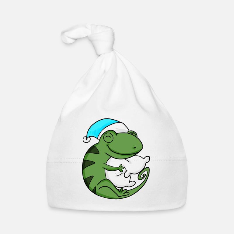 Caméléon avec oreiller et bonnet de couchage Bonnet bio Bébé