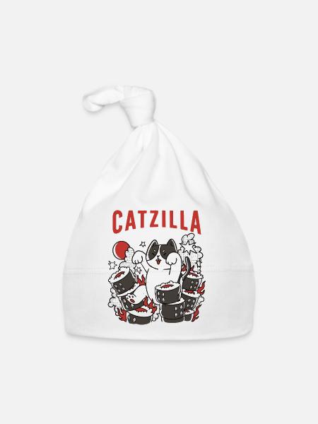 Catzilla Katze Süßer Humor Japan Sushi - Baby Bio-Mütze - Weiß - Vorne