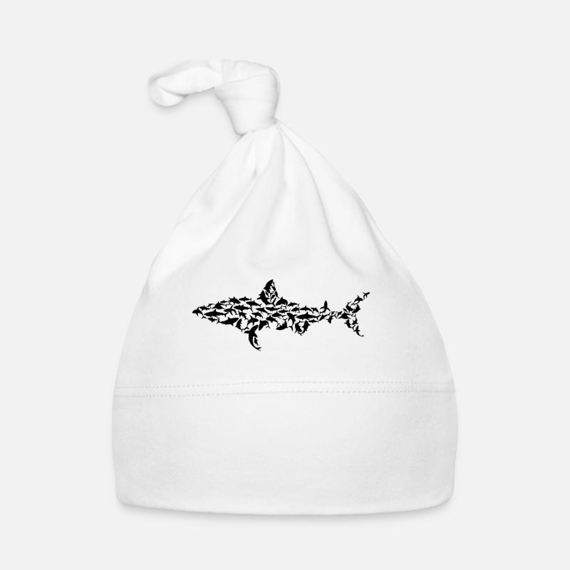 Requins Silhouette Requin Poisson Blanc Requin - Great W - Bonnet bio Bébé - blanc