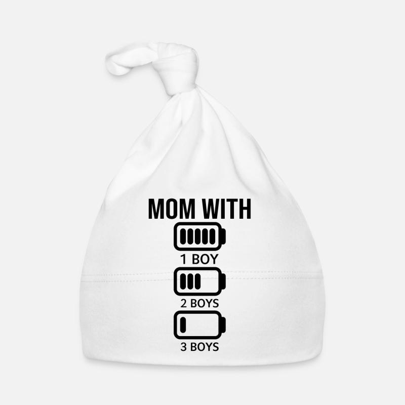 Maman avec trois garçons Batterie vide - Maman avec 3 So - Bonnet bio Bébé - blanc