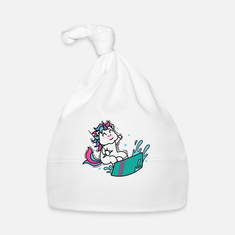 Einhorn beim Kite oder Wakeboarden - Baby Bio-Mütze - Weiß