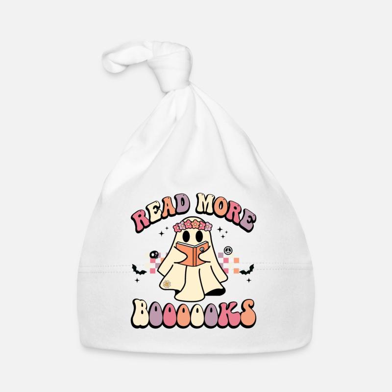read more books halloween hippie ghost 70s Organic Baby Cap