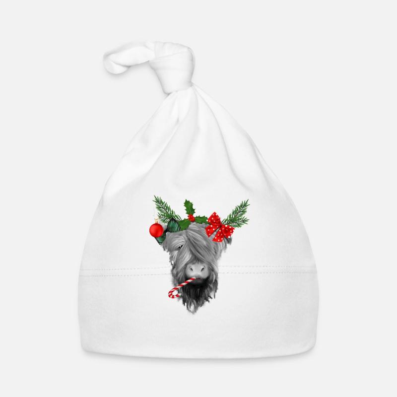 Vache écossaise des Highlands à Noël Bonnet bio Bébé