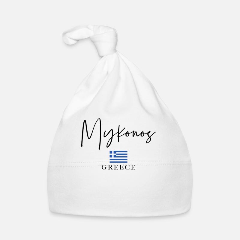 Vacances du drapeau de la Grèce - Île de Mykonos - Bonnet bio Bébé - blanc