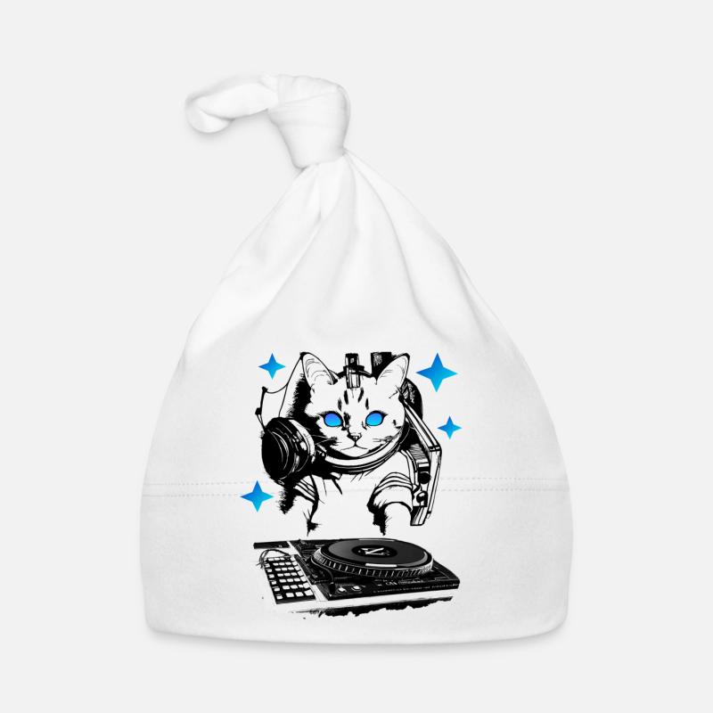DJ Katze mit Mischpult Baby Bio-Mütze