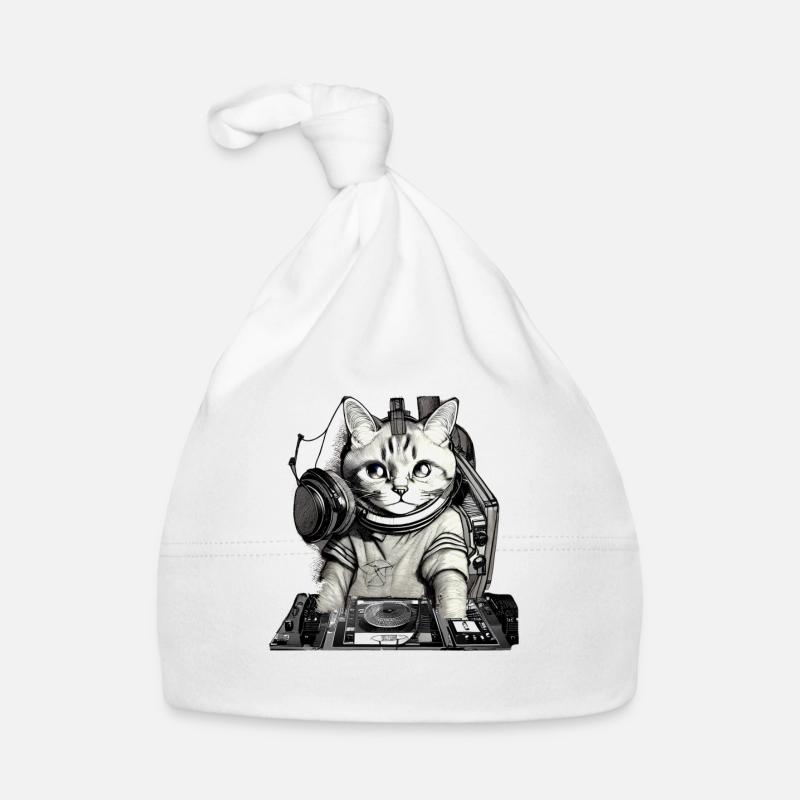 DJ Katze mit Mischpult Baby Bio-Mütze