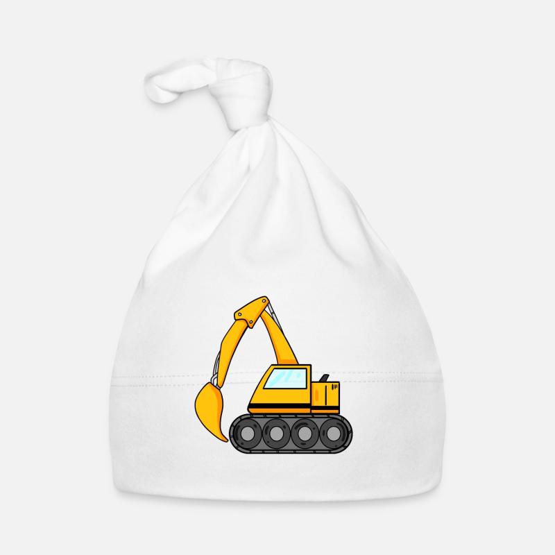 Löffelbagger Ausgräber Bagger Baumaschine - Baby Bio-Mütze - Weiß