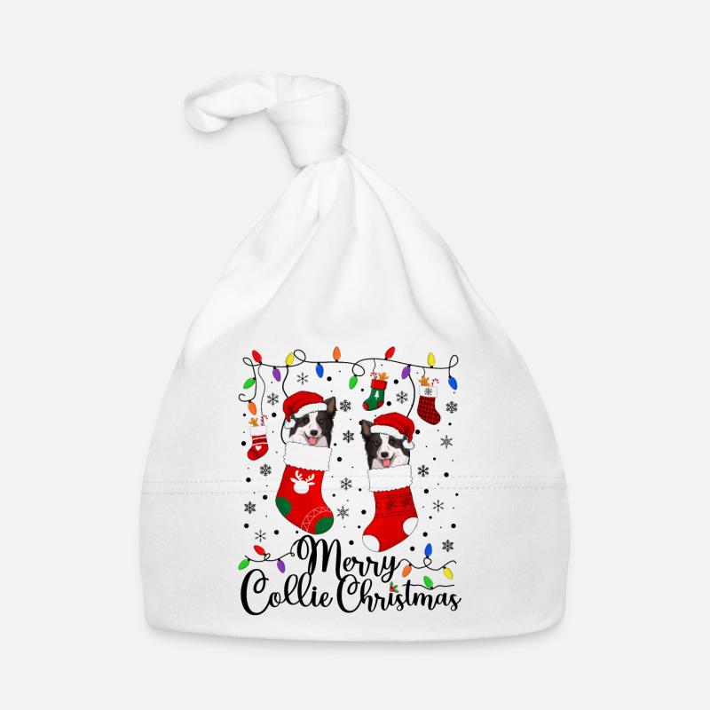 Border Collie Noël Border Collie Cadeaux de Noël - Bonnet bio Bébé - blanc