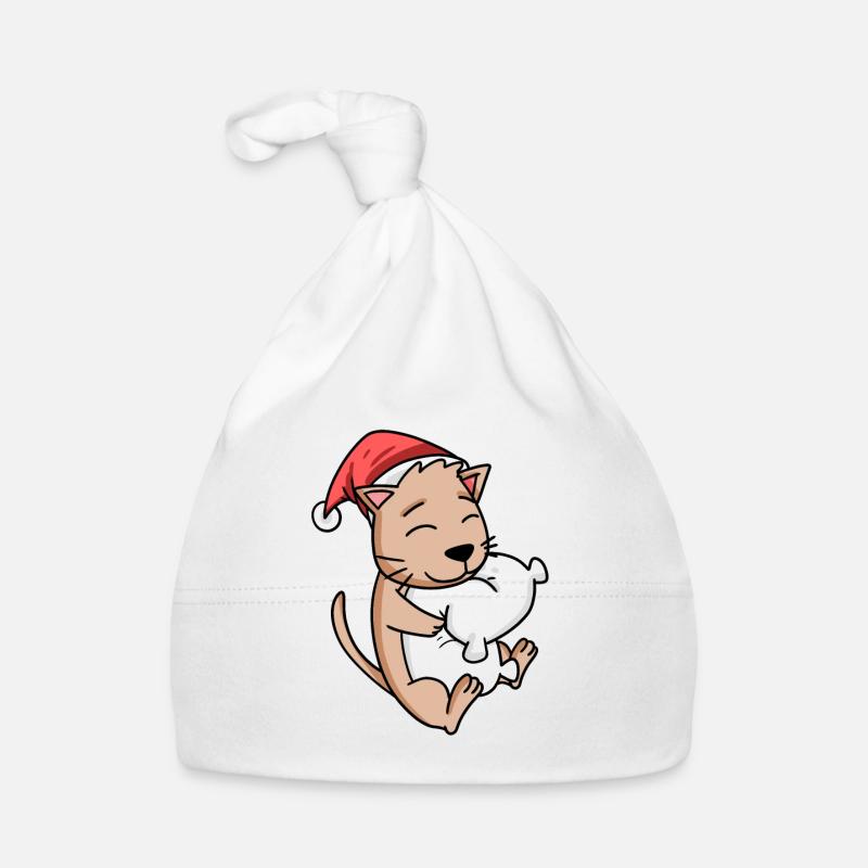 Cute cat Christmas sleep tired Organic Baby Cap