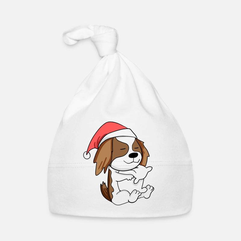 Cavalier King Charles Spaniel Chien Noël - Bonnet bio Bébé - blanc