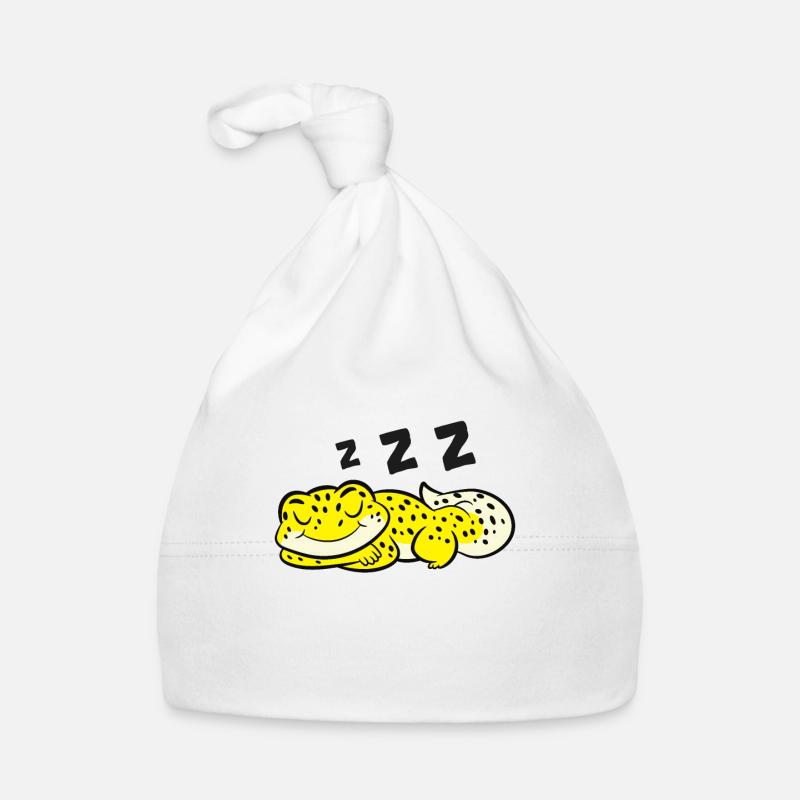 Leopardgecko Pyjama Reptil Eidechse Schlafender - Baby Bio-Mütze - Weiß