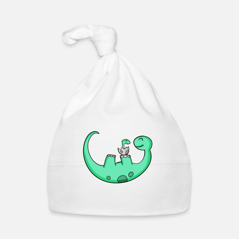 Dinosaure avec bébé dinosaure - Bonnet bio Bébé - blanc