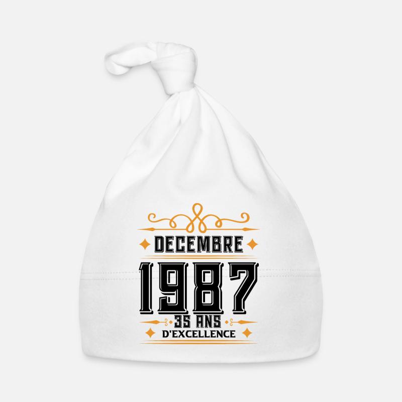 né en DÉCEMBRE 1987, 35 ans, cadeau d'anniversaire - Bonnet bio Bébé - blanc