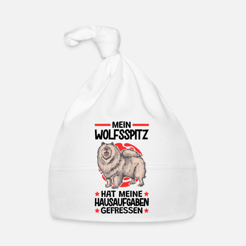 Wolfsspitz Hausaufgaben deutscher Spitz Keeshond - Baby Bio-Mütze - Weiß