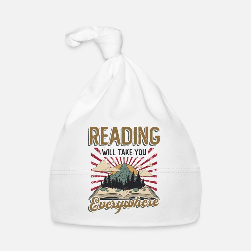 Reading takes you everywhere, reading a book Organic Baby Cap