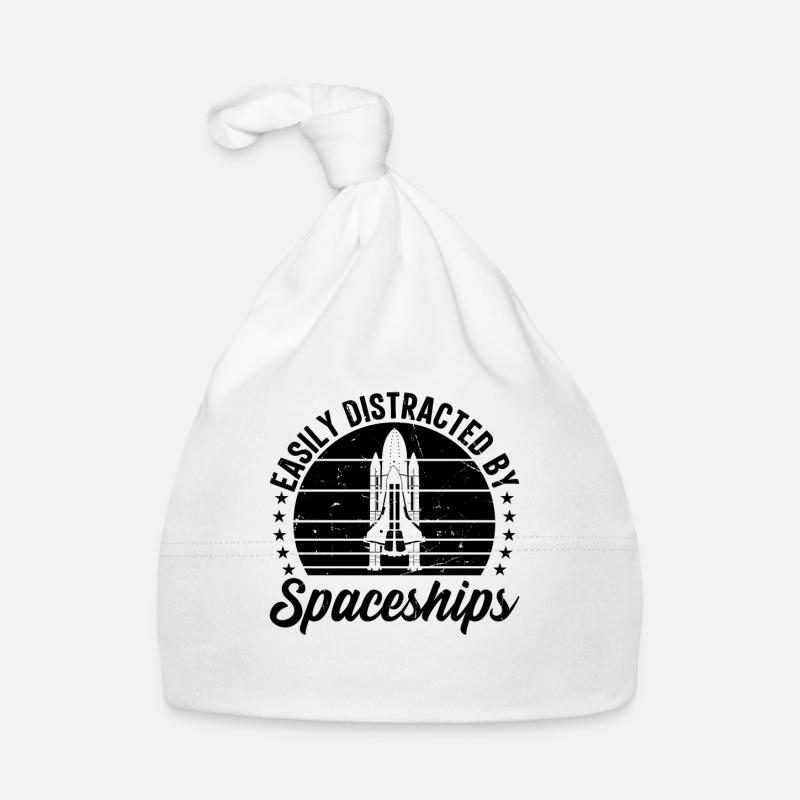Space Travel Space Ship - Facilement distrait par Spa - Bonnet bio Bébé - blanc