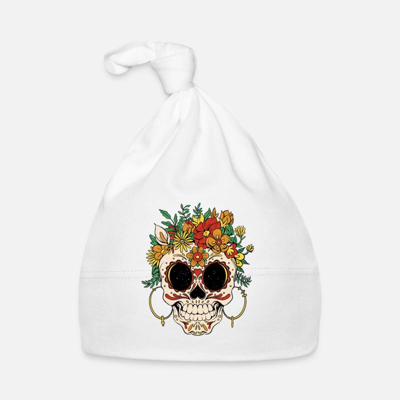 Couronne de fleurs Jour de Muertos - Bonnet bio Bébé - blanc