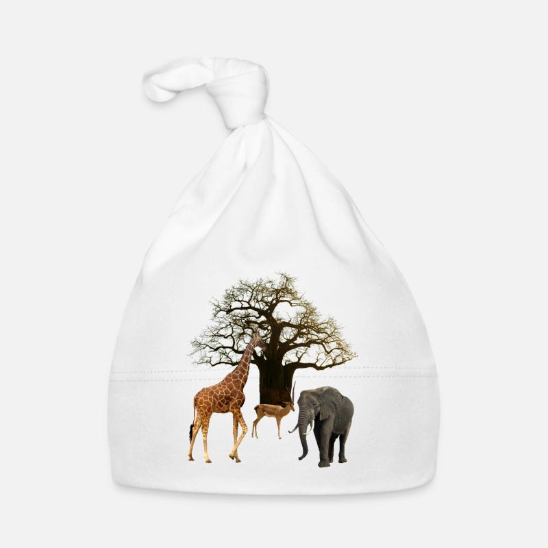 Baobab avec girafe et éléphant et impala - Afrique Bonnet bio Bébé