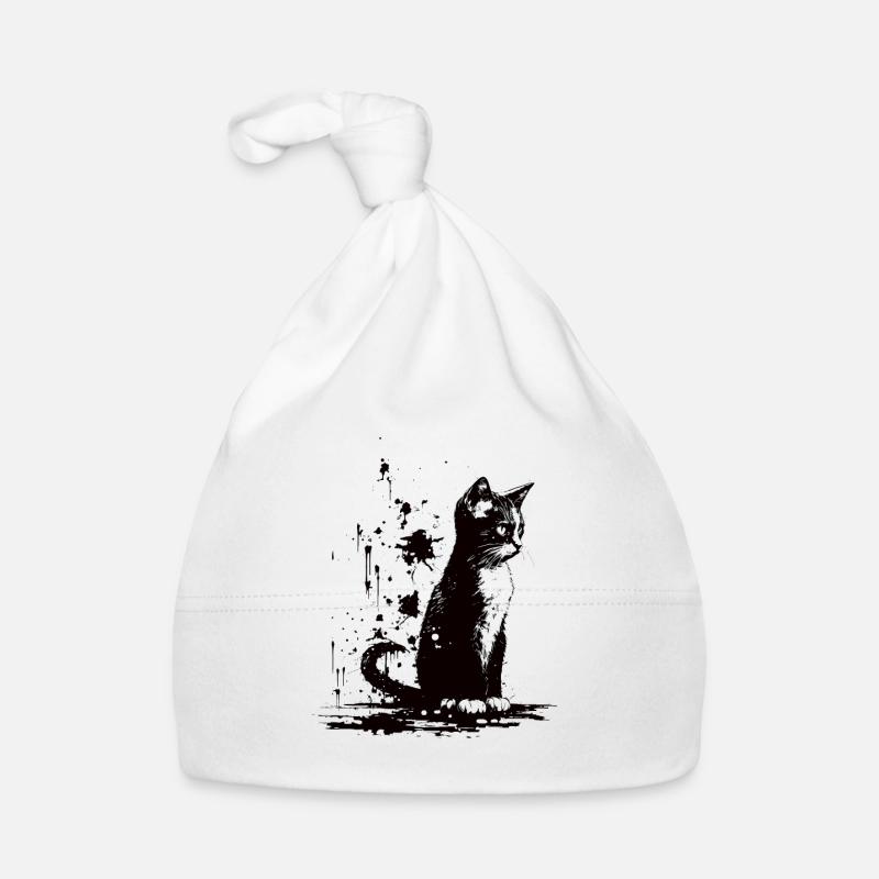 Cat Stencil White and Black Baby Bio-Mütze