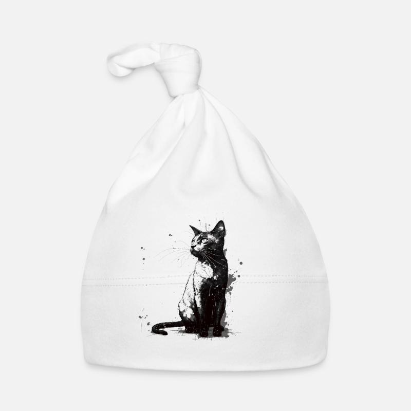 Cat Stencil White and Black Baby Bio-Mütze
