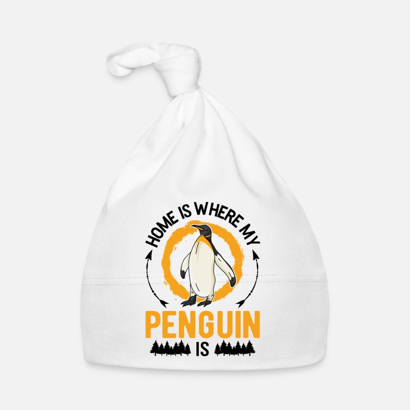 La maison est l’endroit où se trouve mon pingouin - Bonnet bio Bébé - blanc