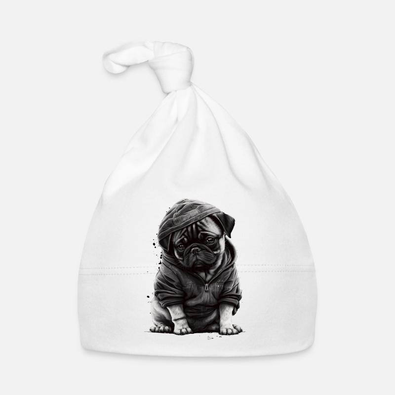 Pug stencil design white and black Organic Baby Cap