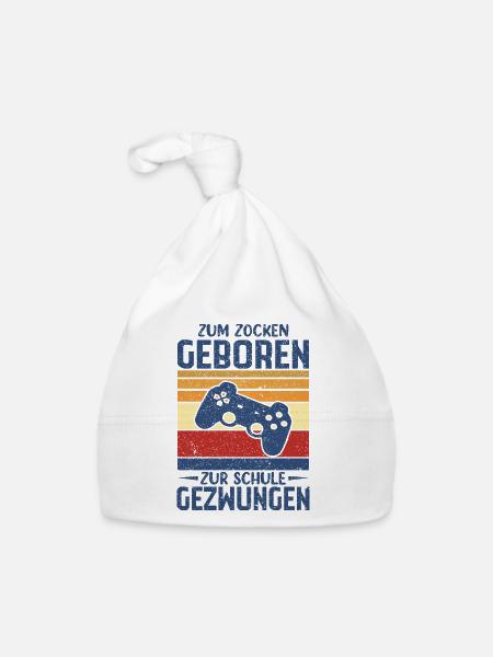 Zum Zocken Geboren Zur Schule Gezwungen - Baby Bio-Mütze - Weiß - Vorne
