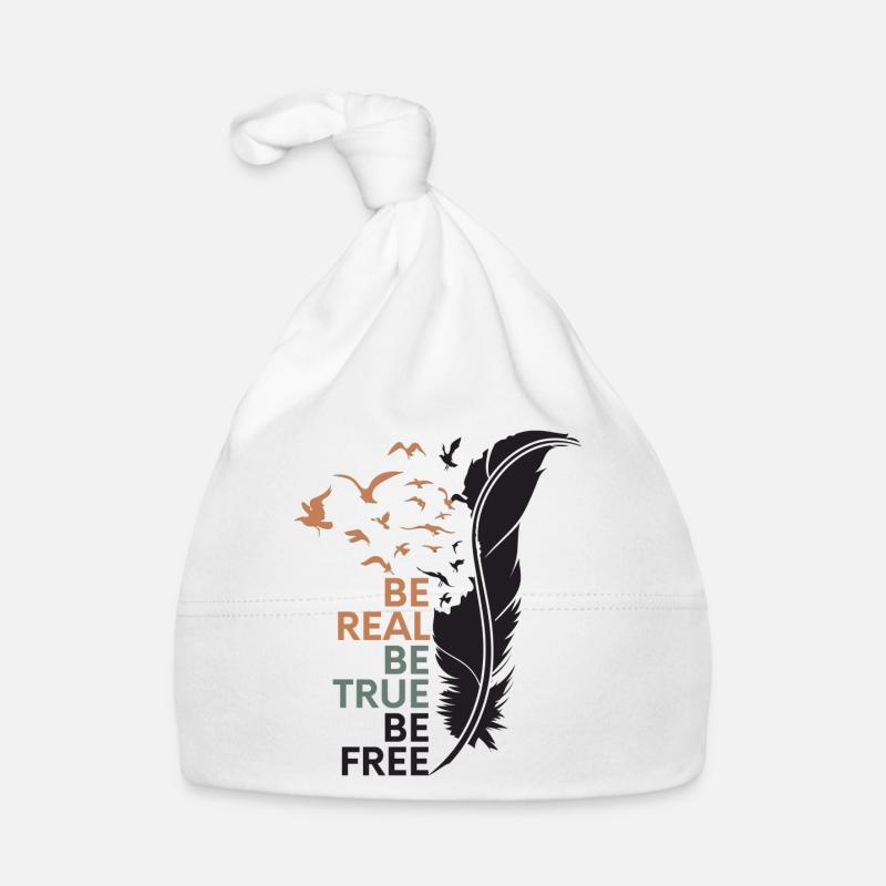 Motivation Slogan Design Graphique « Soyez réel et libre » - Bonnet bio Bébé - blanc